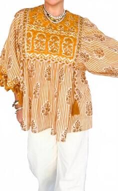 NEW MAHILA quilted folk blouse in yellow